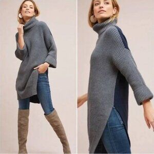 Anthropologie BiColor Turtleneck Slit Sweater Tunic/Dress
